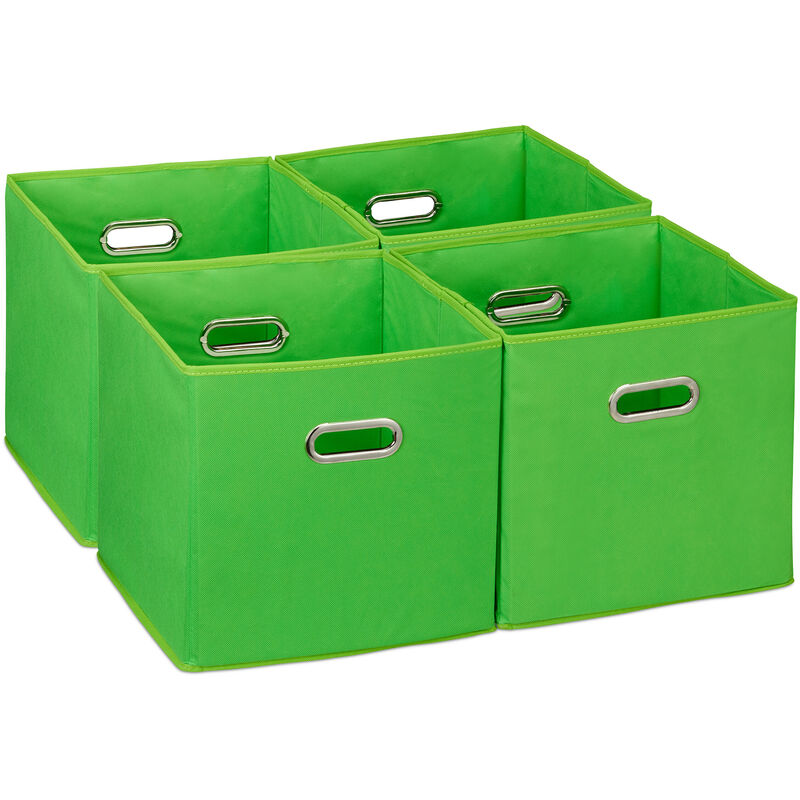 Scatola Portaoggetti, Set 4 Box Cubo da Scaffale hlp 30 x 30 x 30 cm, Portagiochi Pieghevole in Stoffa, Verde - Relaxdays