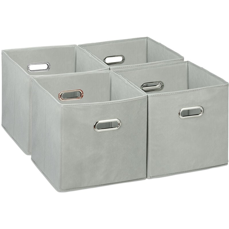 Scatola Portaoggetti, Set 4 Box Cubo da Scaffale hlp 30 x 30 x 30 cm, Portagiochi Pieghevole in Stoffa, Grigio - Relaxdays