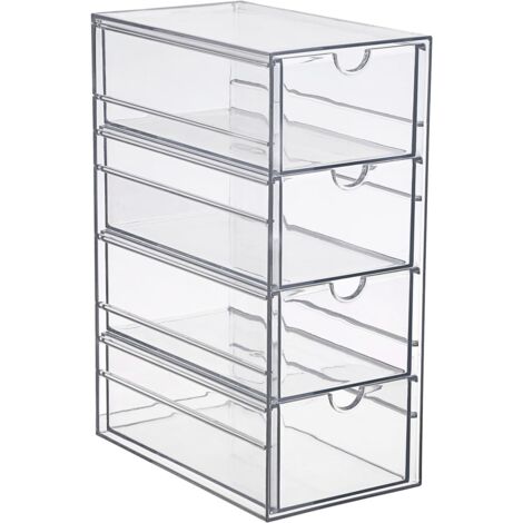 Scatola portaoggetti trasparente per accessori per capelli con 4 cassetti ideale per organizzare bagno, armadio, guardaroba e cassetti dell'ufficio 25×17×10 cm.