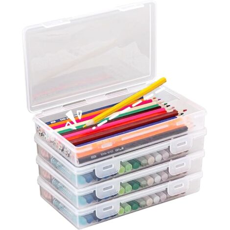 Scatola portapenne, scatola portaoggetti impilabile da 4 pezzi, robusta e durevole, senza BPA, scatola portaoggetti con clip per articoli per ufficio, materiali artigianali, scuola, famiglia, molto co