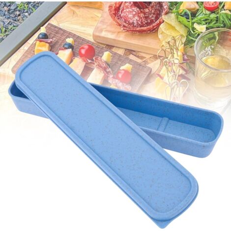 Scatola portaposate portatile, contenitore per stoviglie da viaggio, semplice scatola per riporre il set di posate, 21 x 6 cm, blu