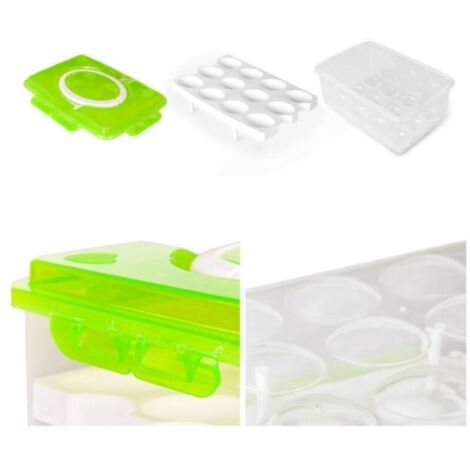 Scatola portauova a due livelli - per 24 uova - Scatola di alta qualità, maniglia per il trasporto, portauova da frigorifero, coperchio e clip, per uso interno ed esterno, verde