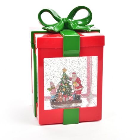 Scatola regalo con scena natalizia, luce e movimento a batteria decorazione natalizia