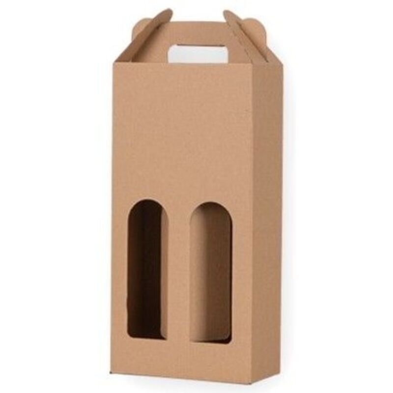 Scatola regalo Kraft con finestra per due bottiglie di vino