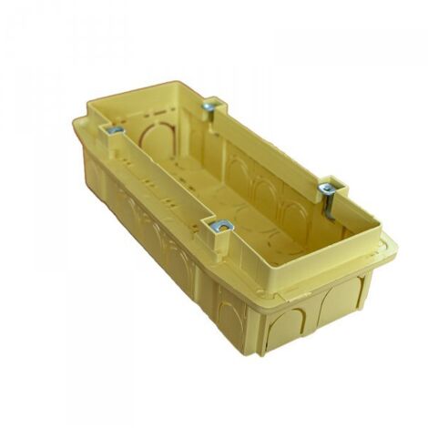 Scatola rettangolare con inserto metallico, 6 posti, interasse 99,5x58 mm, 185x87x53,5 mm, ideale per installazioni elettriche interne