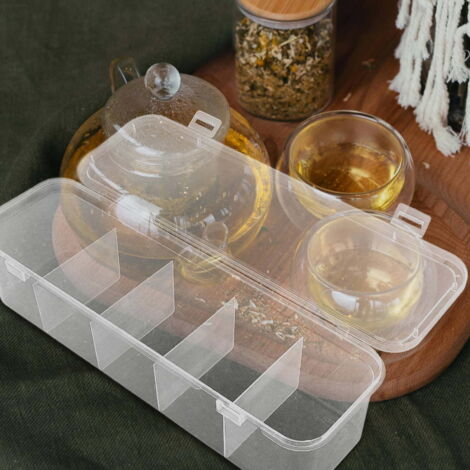 Scatola trasparente in PP per bustine di tè, organizer per bustine di zucchero per caffè, ideale per cucine e bar.