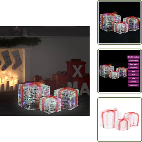 Scatole luminose - vidaXL Scatole Regalo Decorative Natale in Acrilico 3 pz Colorate - Effetti luce natalizie