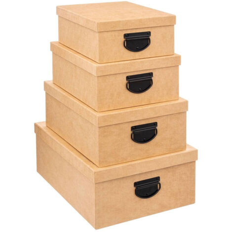 Scatole Organizer Beige Effetto Juta Con Manici In Set Da 4 Formati