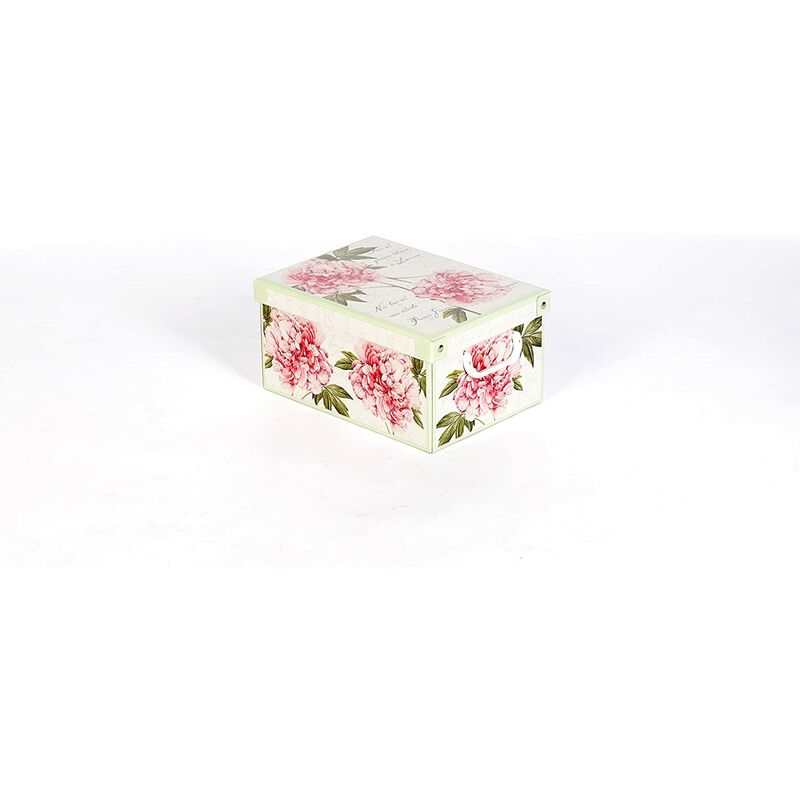 Image of Scatola baule guardaroba lavabile con decoro fiori per cambio stagionale - 32x42x17.5 cm - peonie