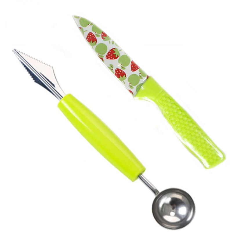 Image of Vetrineinrete - Scavino per Frutta Doppia Testa con Coltello utensile per Decorare Scavare Frutta e Verdura Crea Palline di Melone