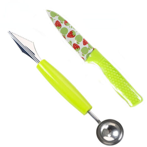 Scavino per Frutta Doppia Testa con Coltello utensile per Decorare Scavare Frutta e Verdura Crea Palline di Melone