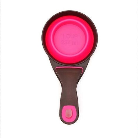 Sceau clip pliable pour chien, gobelet doseur en silicone pour animaux 4oz 8oz 16oz (237 ml) - Rose, idéal pour mesures précises et transport pratique.