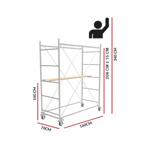 Scedil – Échafaudage 3,40 m – Acier galvanisé – Charge maximale 200 kg – Pour chantiers humides et terrains accidentés