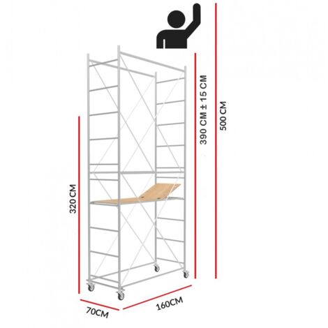 Scedil – Échafaudage 5m – Acier galvanisé électrolytique – 160 x 70 cm – 4 roues avec freins – Charge maximale 200kg