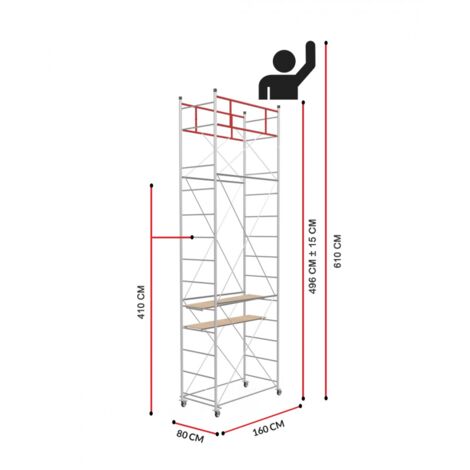 Scedil – Échafaudage Fast 6,10m – Plateforme de travail en acier galvanisé – Charge maximale 250kg – Largeur 80cm – Installation rapide