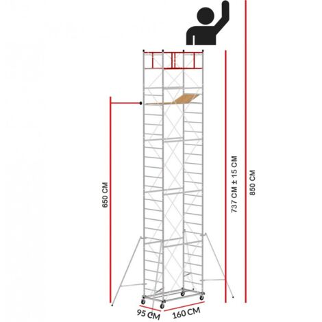 Scedil – Échafaudage en acier galvanisé 160 cm – Hauteur de travail 8,50 m – Charge maximale 150 kg – Pour chantiers humides et terrains accidentés