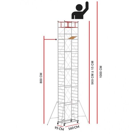 Scedil – Échafaudage M4 LUX 150 – Hauteur de travail 10 m – Acier électrogalvanisé – Charge maximale 180 kg – Largeur 95 cm