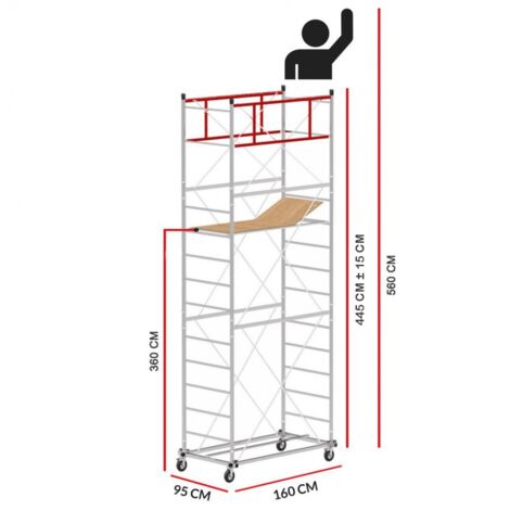 Scedil – Échafaudage M4 LUX 150 – Hauteur de travail 5,60 m – Structure en acier galvanisé – Charge maximale 250 kg – Dimensions 160 x 95 cm