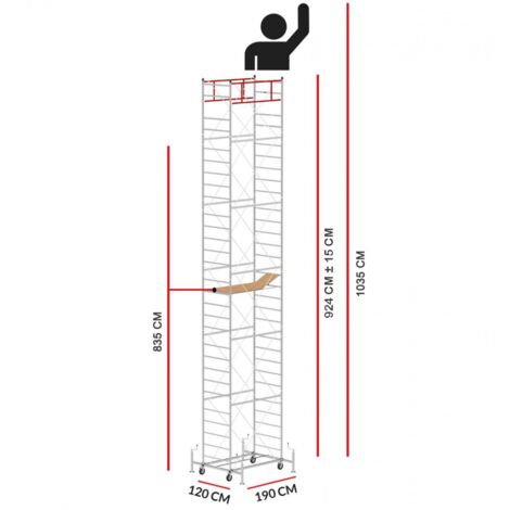 Scedil – Échafaudage M5 LUX – Hauteur de travail 10,35 m – Acier galvanisé électrolytique – Charge maximale 280 kg – Dimensions 190 x 120 cm