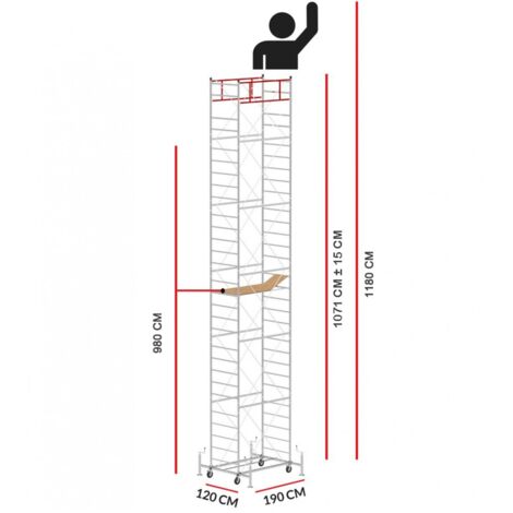 Scedil – Échafaudage M5 LUX – Hauteur de travail 11,80 m – Acier galvanisé électrolytique – Charge maximale 325 kg – Largeur 120 cm