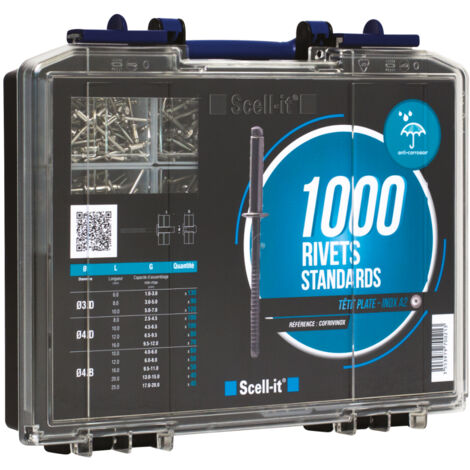 Scell-It – Coffret de 1000 rivets inox tête plate Ø3.0 à 4.8mm – Résistance à la corrosion – Fixation durable – COFRIVINOX