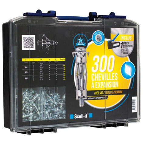 Scell-It – Coffret de 300 chevilles métalliques à expansion pour béton armé – Ø 4-6mm – Charge maximale 50kg – Pince à expansion incluse – COF002SPPLUS