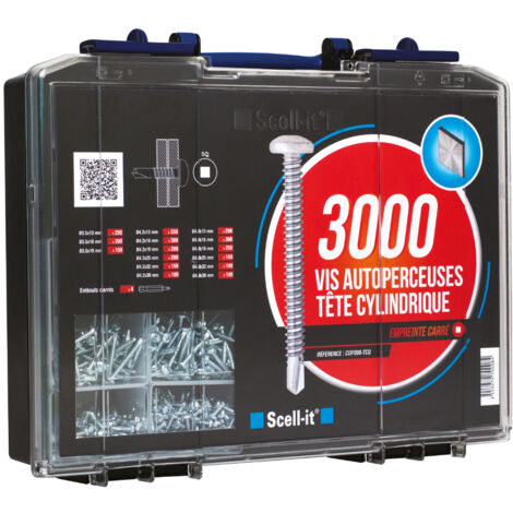 Scell-It – Coffret de 3000 vis autoperceuses Ø3.5/4.2/4.8mm – Tête cylindrique empreinte carrée – Pour bois dur et béton armé – COF008TCQ