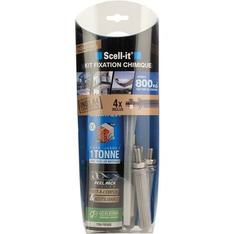 Scell-It – Kit de scellement chimique 280 ml – Fixation jusqu'à 800 kg – Inclus 4 tiges INOX M10 – Technologie PEEL PACK pour installation rapide