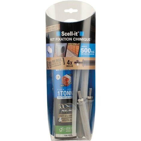 Scell-It – Kit de scellement chimique tiges inox M8 – Résistance jusqu'à 500 kg – Pour murs pleins et creux – Technologie PEEL PACK