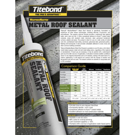 Scellant pour toitures Titebond WeatherMaster 62611A 300ml gris clair