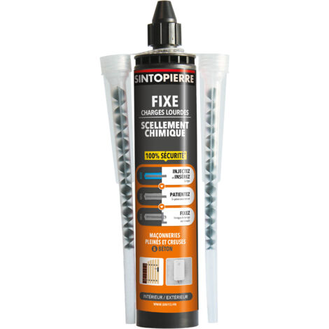 Sinto – Scellement chimique charges lourdes 300ml – Fixation jusqu'à 1 tonne – Pour brique pleine, creuse, parpaing, béton – Témoin de pose