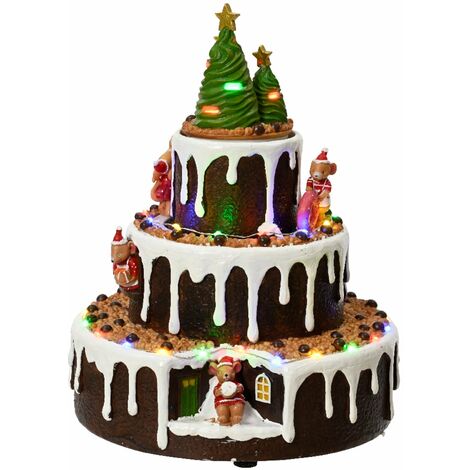 Scena animata a Led  a forma di torta con topolini con luci 24,5 cm