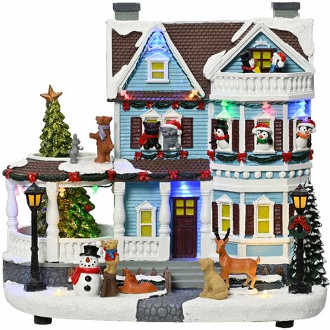 Scena animata a Led con animali  e albero di natale con luci e movimenti 26,5 cm