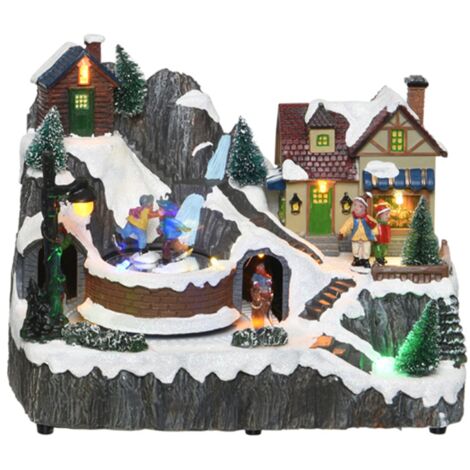 Scena animata a Led Paesaggio di montagna con Casa di Bambini, decorazione da 23 cm