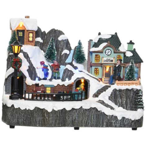 Scena animata a Led Paesaggio di montagna con Stazione, decorazione da 23 cm