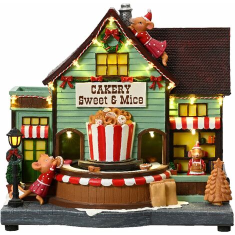 Scena animata a Led  pasticceria con topolini con luci 24,5 cm