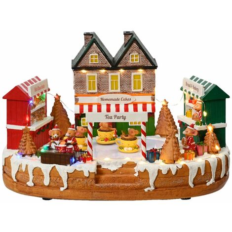 Scena animata a Led "Tea party" con topolini con luci 22,5 cm