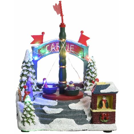 Scena animata a Led Villaggio con movimento e musica, decorazione da 23 cm -Giostra