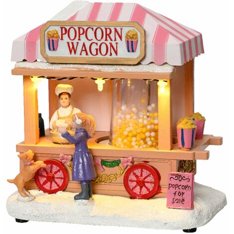 Scena animata "Negozio di pop corn" per villaggio di Natale con personaggi h 14 cm