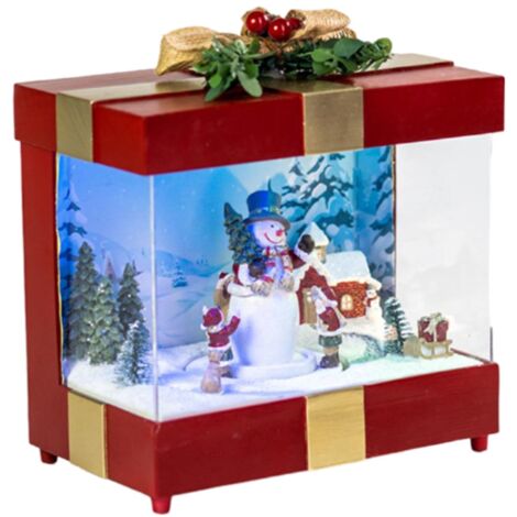 Scena animata pacco regalo con led e musica per villaggio di Natale h 21 cm -Babbo Natale