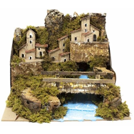 ROSSI ROSA Casa su Ponte e Fiume per Presepe - 85221