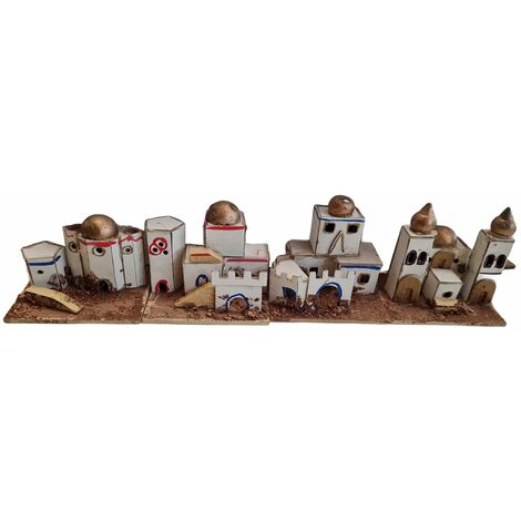 Scenario con casette e capanne bianche per paesaggio da presepe natalizio