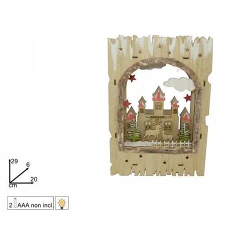 Scenario cornice in legno Due Esse paesaggio natalizio con luci alberi case e renne 29x20 cm decorazioni natalizie a batterie