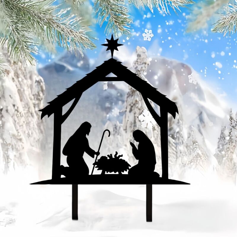 Scène de la Nativité de Jésus, silhouette en fer forgé métallique, jardin patio balancier décoratif plugin