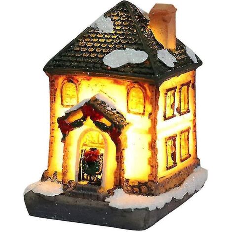 Scène de Noël : maisons de village, décorations de Noël à LED, maison enneigée en résine avec blanc chaud