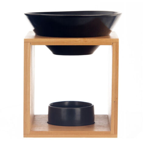 Scent diffuser in bamboo with matt black porcelain bowl