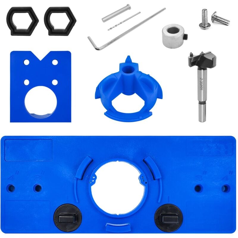 Image of Schablone Set Scharnier Bohrschablone mit Bohrlochabstand 46/48/52mm, Forstnerbohrer Ø35mm Holzbohrer Lochsäge und Scharnier Boring Jig Ø35mm,