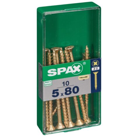Schachtel mit 10 Einheiten Spax-Holzschraube mit flachem Yellox-Kopf 5,0 x 80 mm Spax