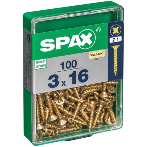 Schachtel mit 100 Einheiten Spax-Holzschraube mit flachem Yellox-Kopf 3,0 x 16 mm Spax