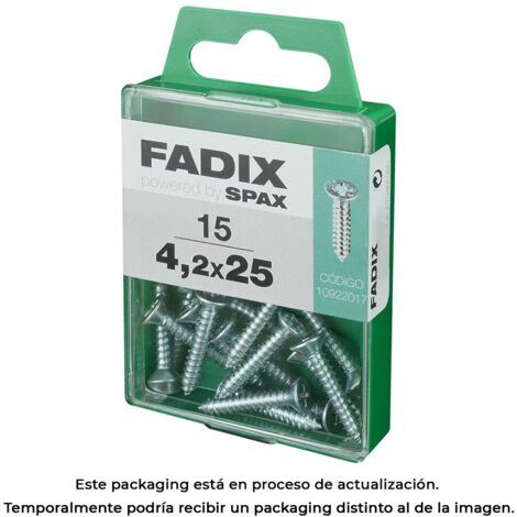 Schachtel mit 15 Stück selbstschneidenden Blechschrauben mit flachem Zinkkopf 4,2 x 25 mm Fadix